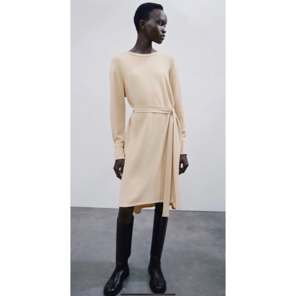 Zara Soft Feel Midi Belted Sweater Dress - S